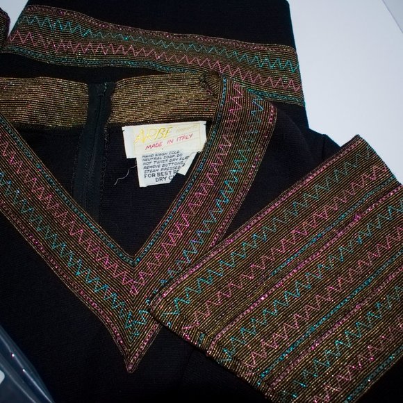 Vintage Black Retro Top Blouse V Neck Bell Sleeve Arbe Imports from Italy - Picture 7 of 7